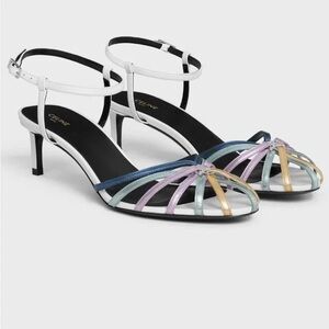 Celine Triomphe White and Multicolor Metallic Heel Sandals